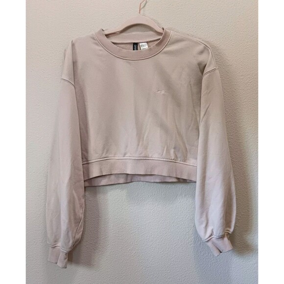 H&M Crop Sweater Medium Crew Neck Long Sleeves Smile Pink - Picture 1 of 12